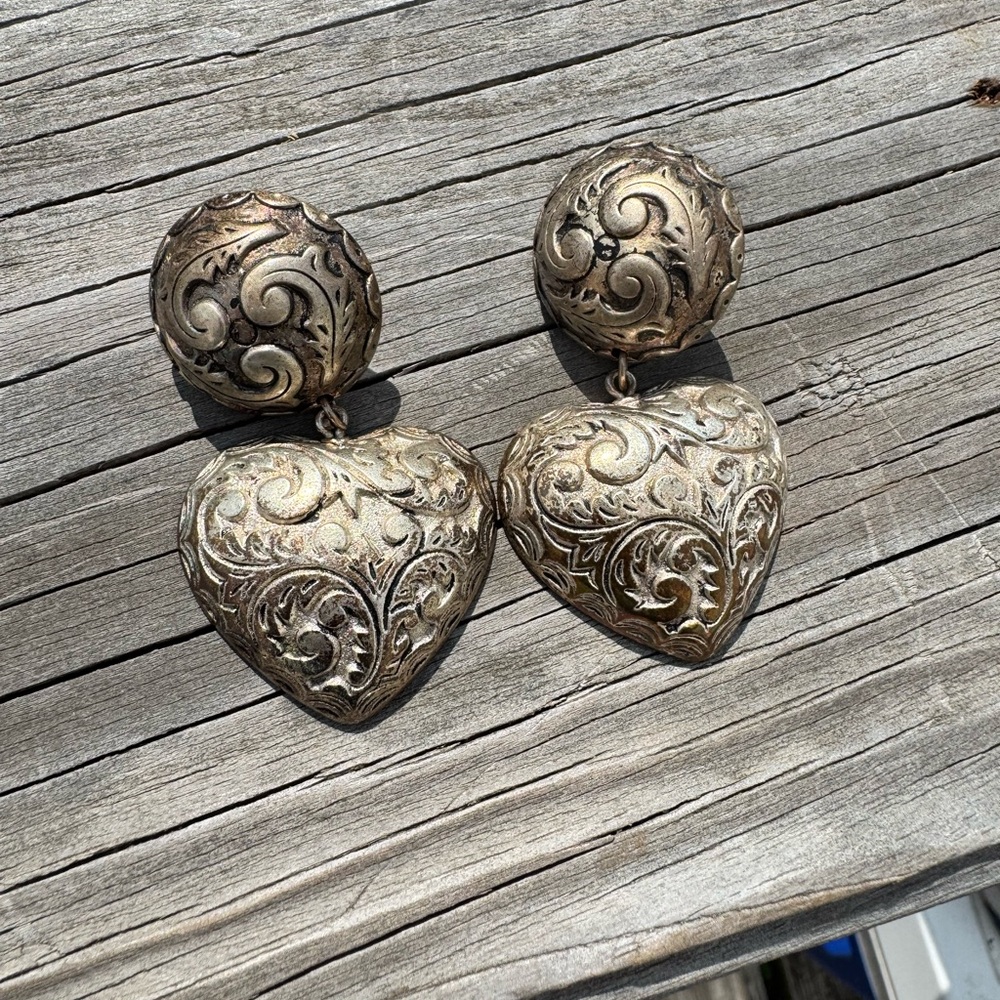 Elegant Silver Heart Drop Earrings